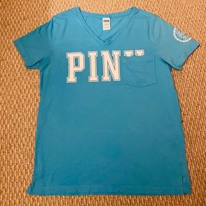 Women’s Blue V-Neck Victoria’s Secret PINK T-Shirt
